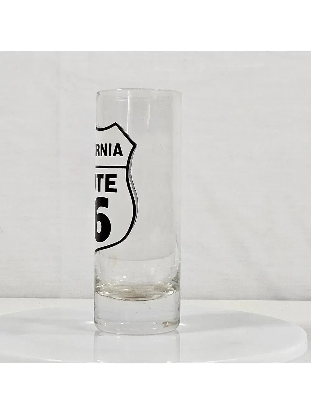 Vintage California Route 66 Shot Glass Clear Tall Shooter Glass Road Sign